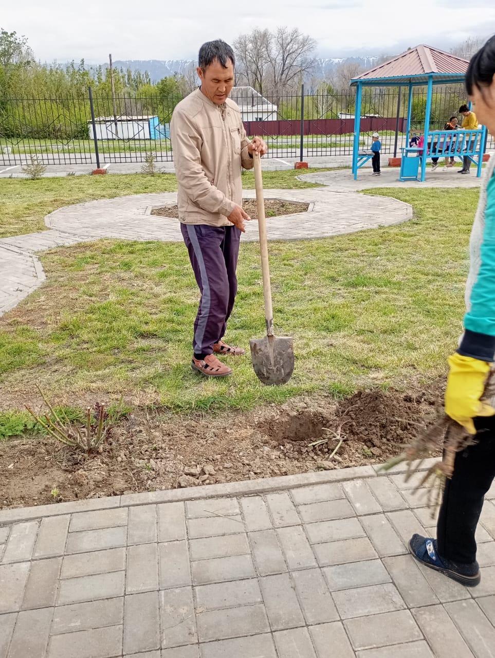Тарас негізгі орта мектебінде “ТАЗА ҚАЗАҚСТАН” “ЖАСЫЛ АЙМАҚ” экологиялық акциясы бойынша мектеп  ауласына роза гүлдері отырғызылды.